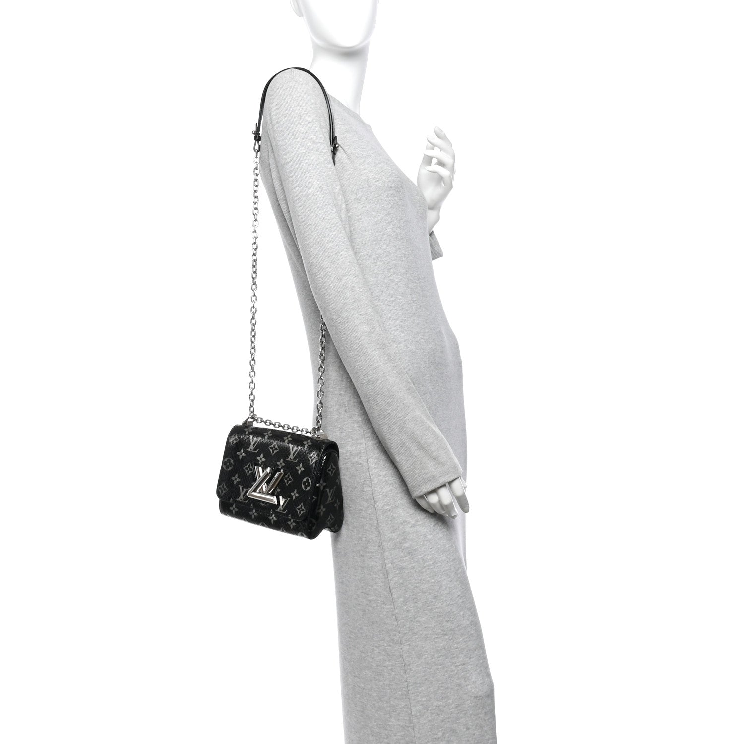 Snakeskin Monogram Twist Shoulder Bag PM Black — view 2