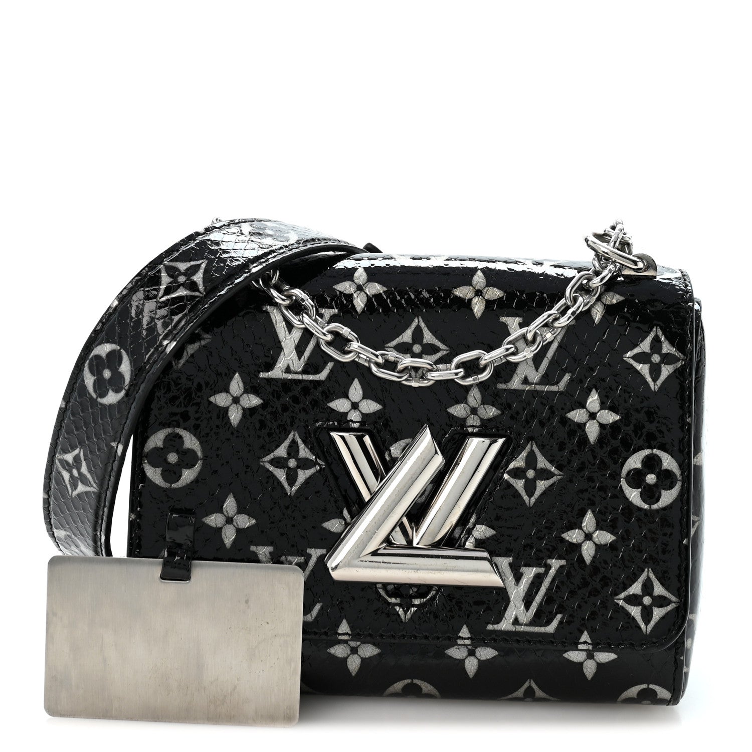 Snakeskin Monogram Twist Shoulder Bag PM Black — view 3