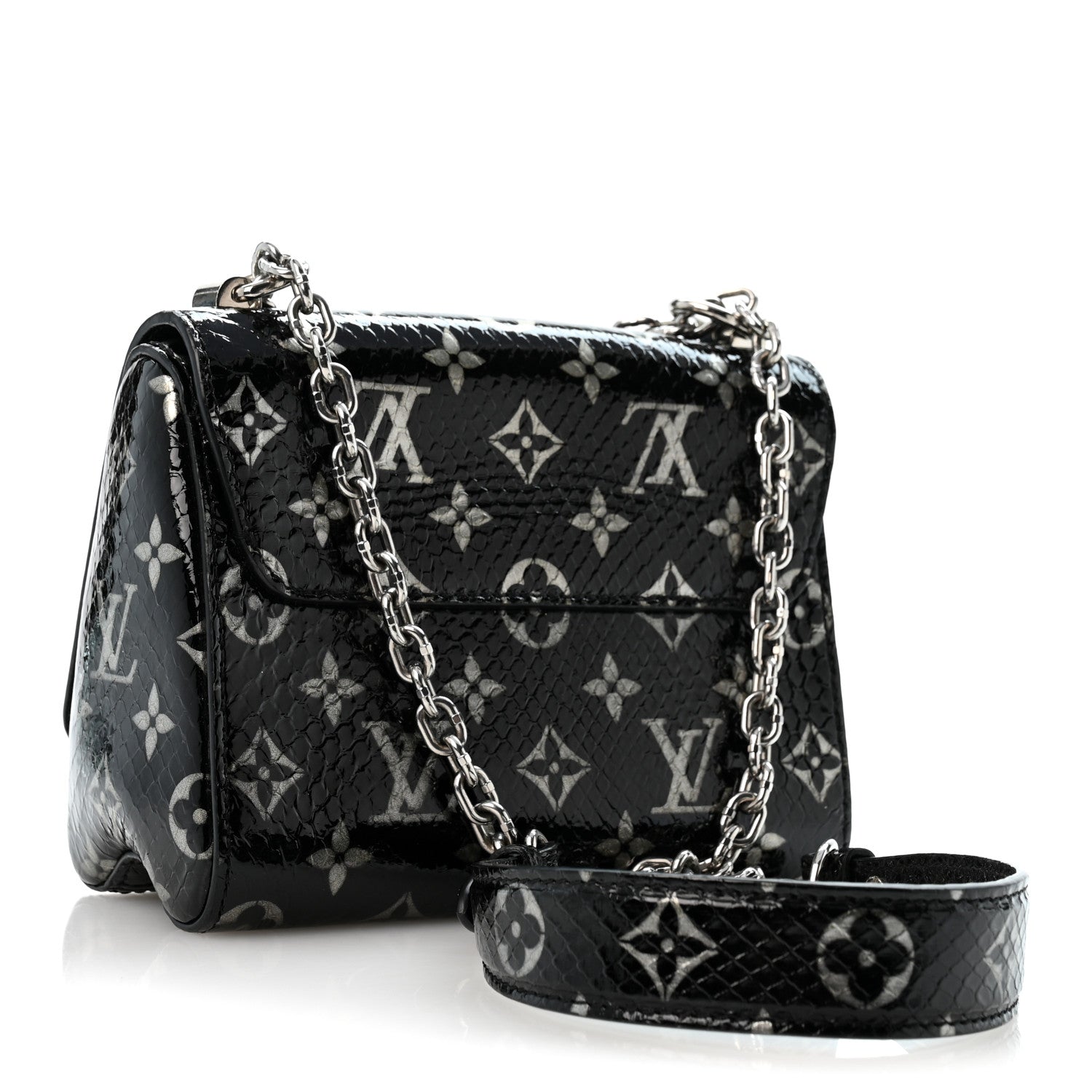 Snakeskin Monogram Twist Shoulder Bag PM Black — view 4