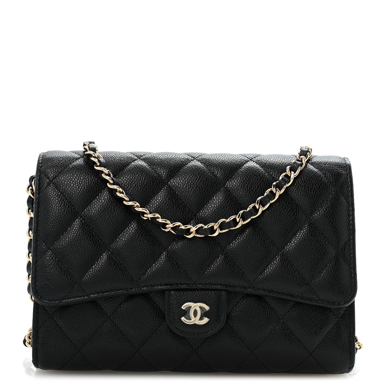 Caviar Quilted Compact Wallet On Chain WOC Black