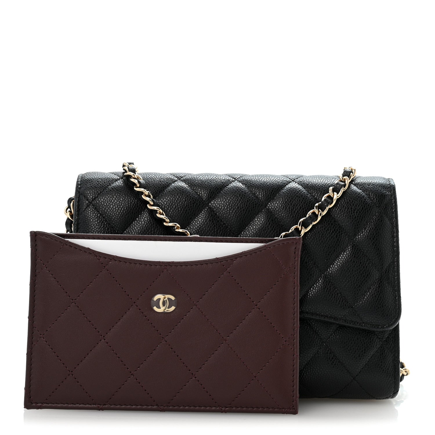 Caviar Quilted Compact Wallet On Chain WOC Black — view 3