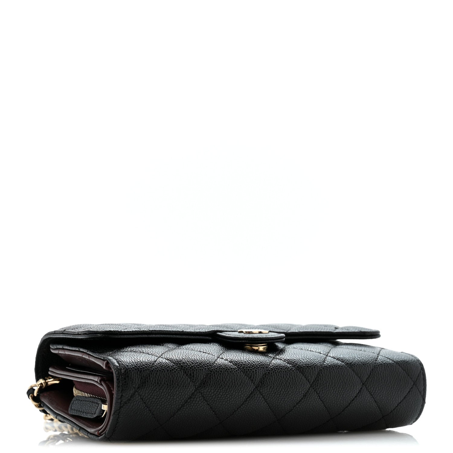 Caviar Quilted Compact Wallet On Chain WOC Black — view 5