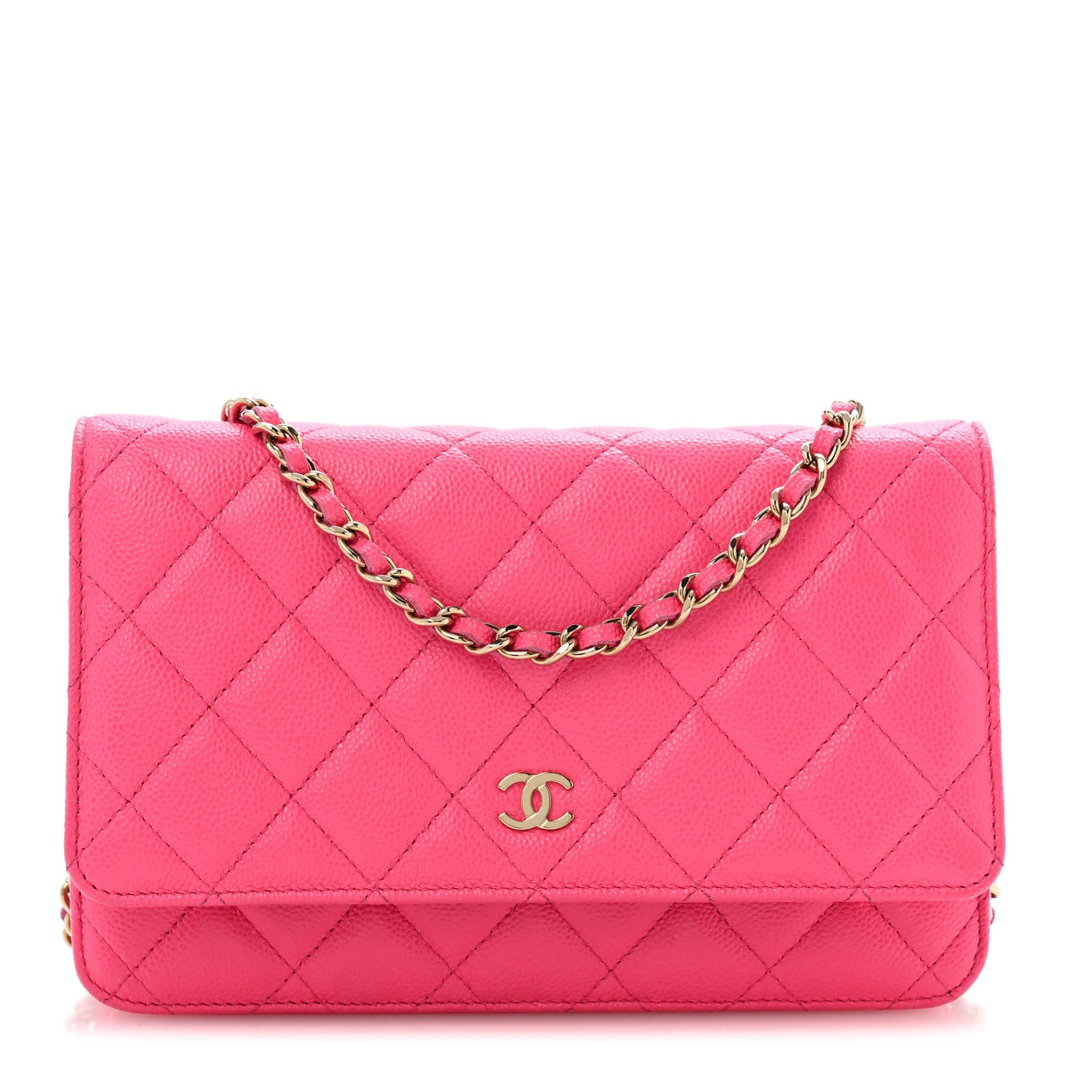 Caviar Quilted Wallet on Chain WOC Fuchsia