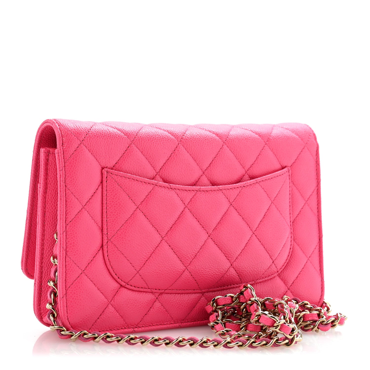 Caviar Quilted Wallet on Chain WOC Fuchsia — view 3