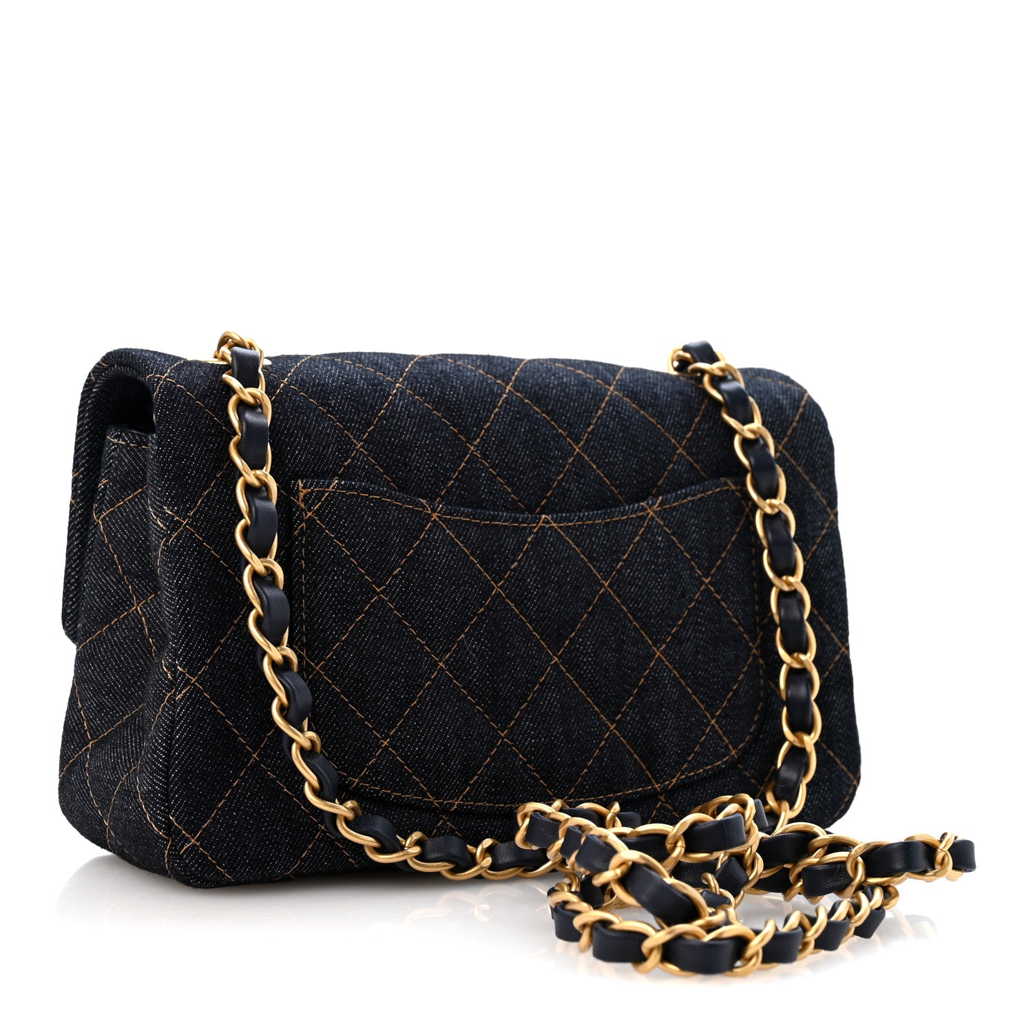 Denim Quilted Mini Rectangular Flap Dark Blue — view 3