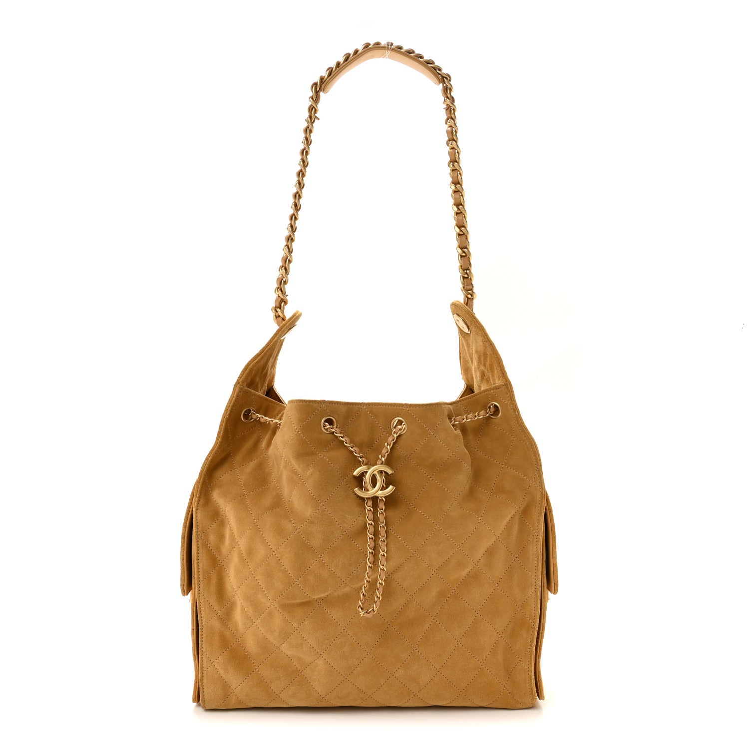 Suede Quilted Medium Chanel 25 Handbag Beige