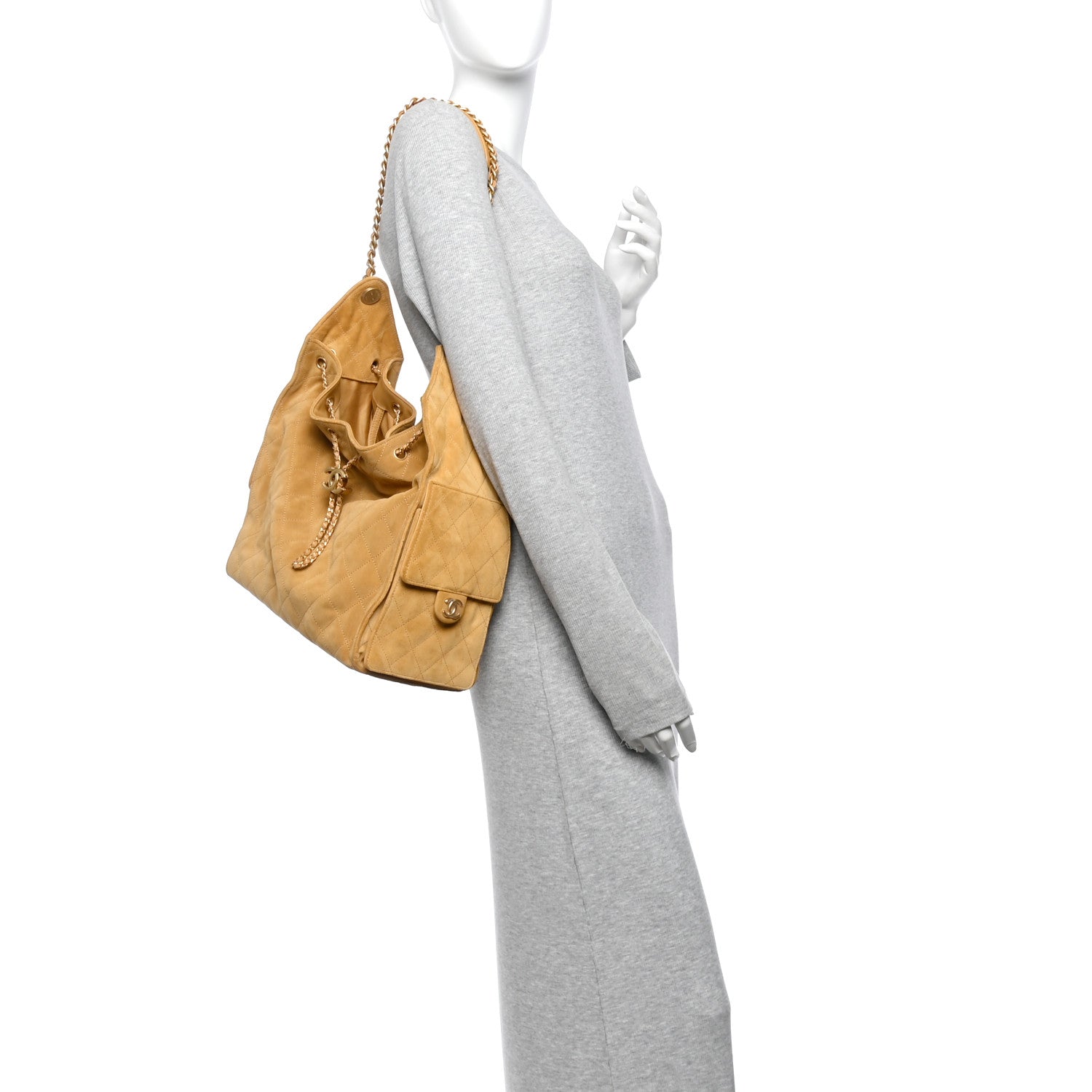 Suede Quilted Medium Chanel 25 Handbag Beige — view 2