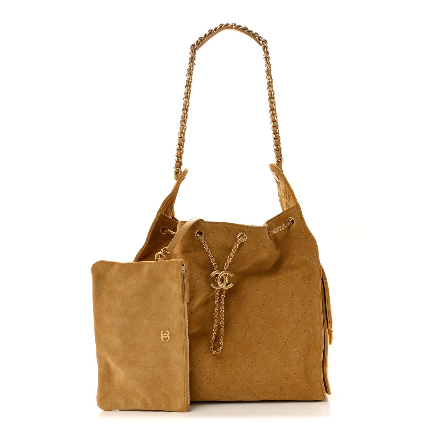 Suede Quilted Medium Chanel 25 Handbag Beige — view 3