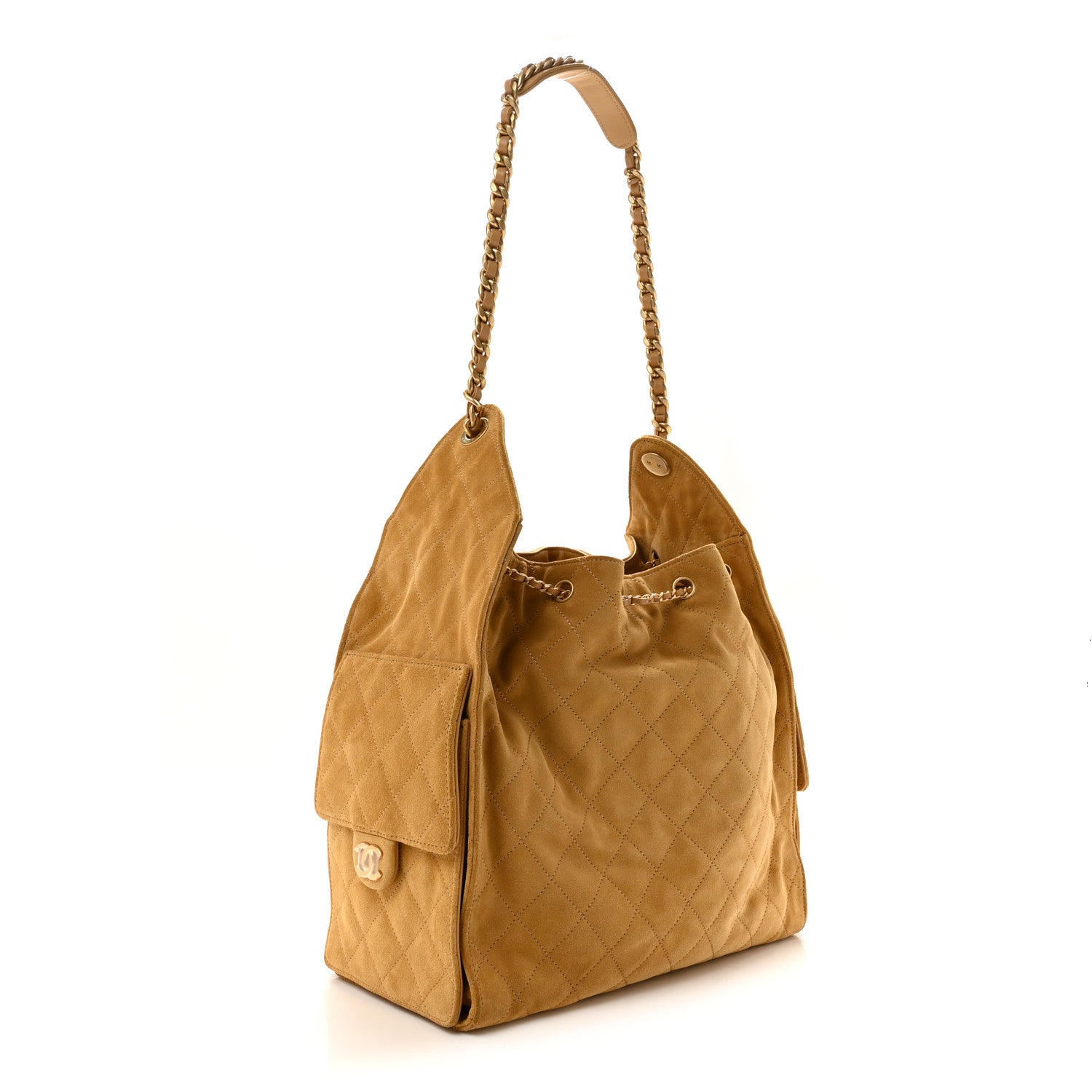 Suede Quilted Medium Chanel 25 Handbag Beige — view 4