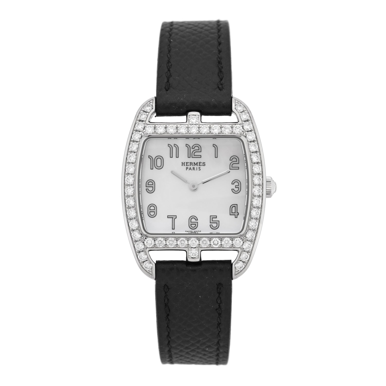 Stainless Steel Epsom Diamond Bezel Mother of Pearl 26mm Cape Cod Tonneau Quartz Watch Noir