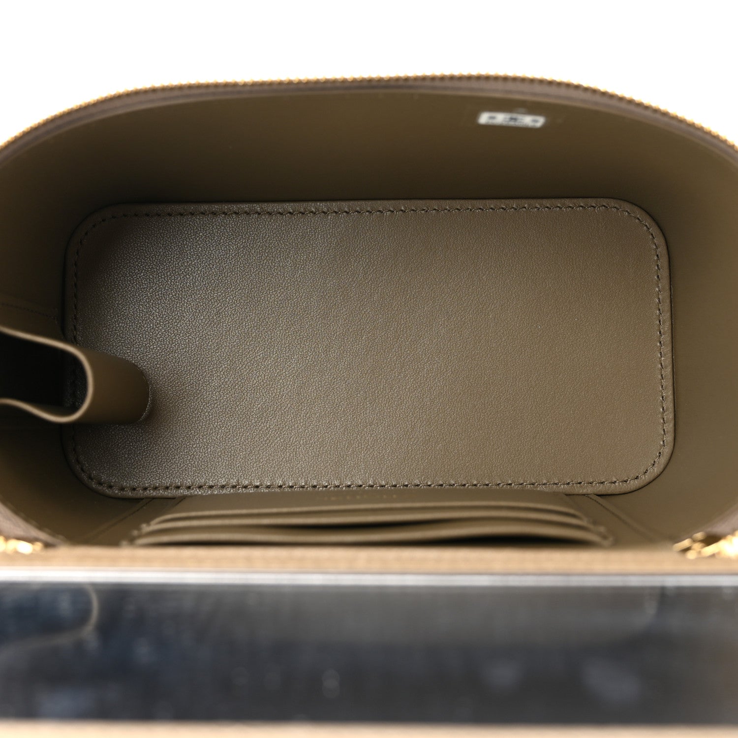 Calfskin Lizard Embossed Top Handle Vanity With Chain Dark Khaki — view 5