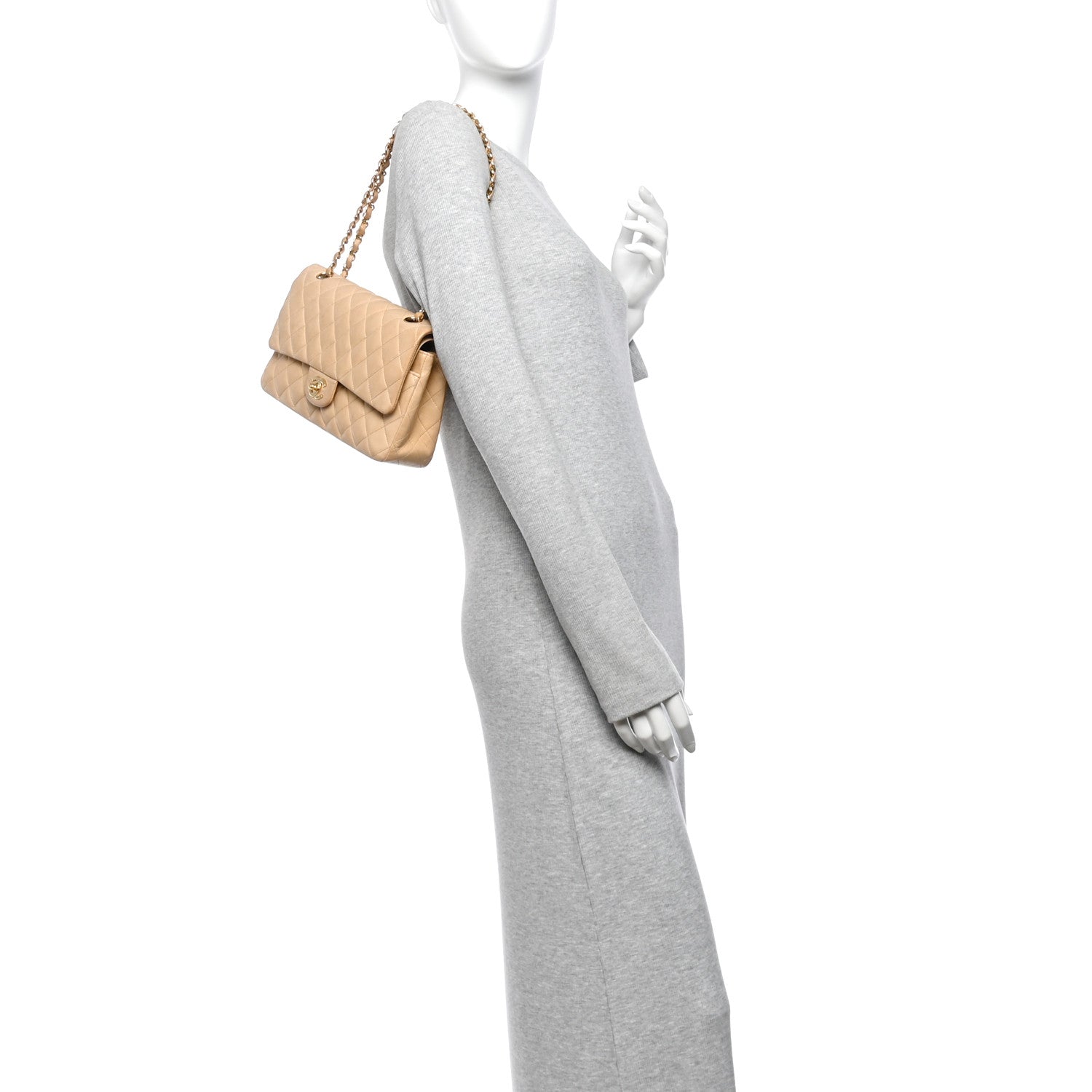 Lambskin Quilted Medium Double Flap Beige — view 2