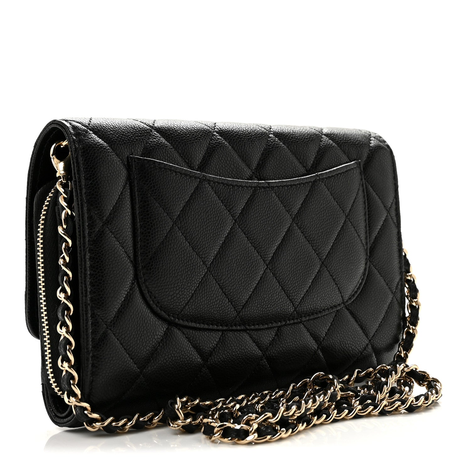 Caviar Quilted Phone Holder Wallet on Removable Chain Black — view 3