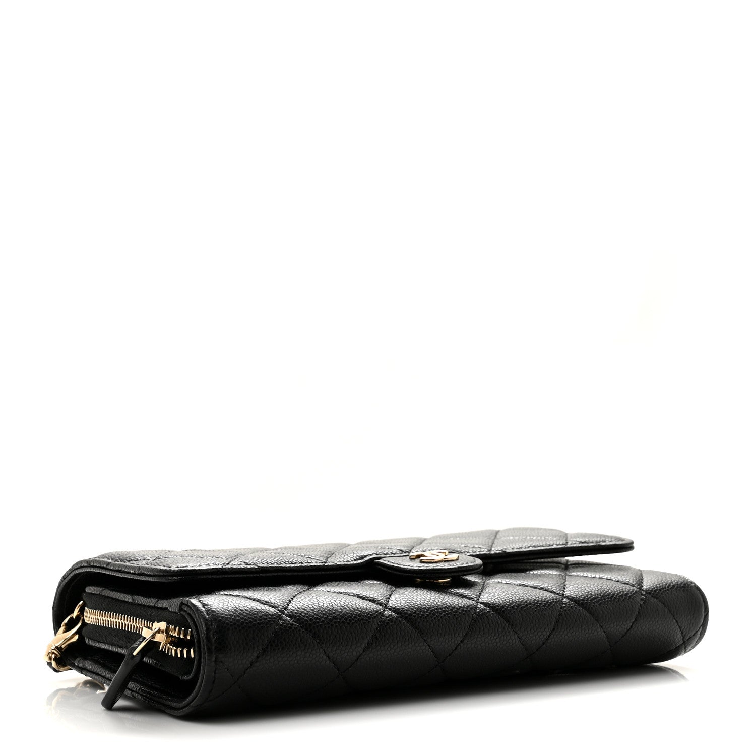 Caviar Quilted Phone Holder Wallet on Removable Chain Black — view 4