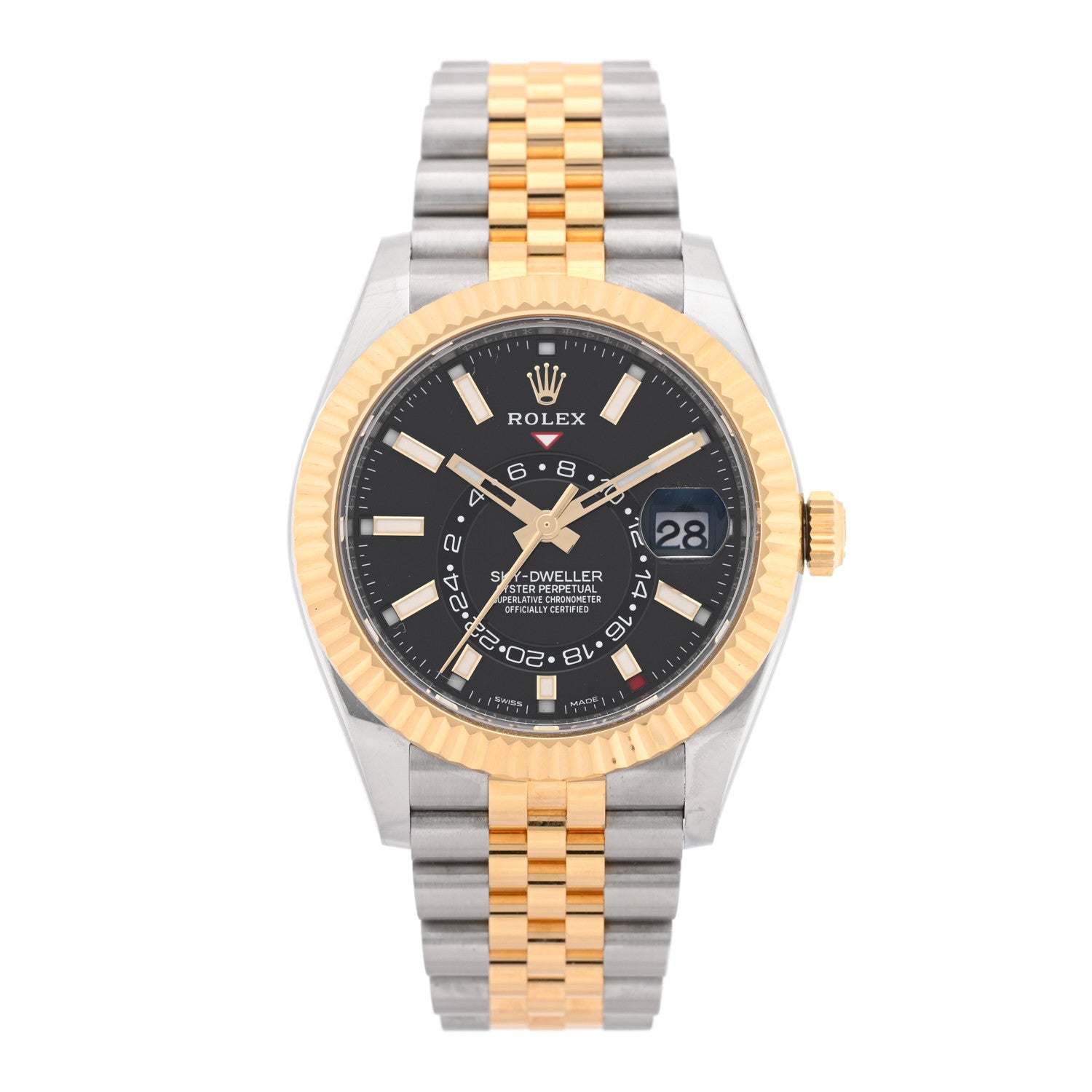 18K Yellow Gold Stainless Steel 42mm Oyster Perpetual Sky-Dweller Watch Bright Black 326933