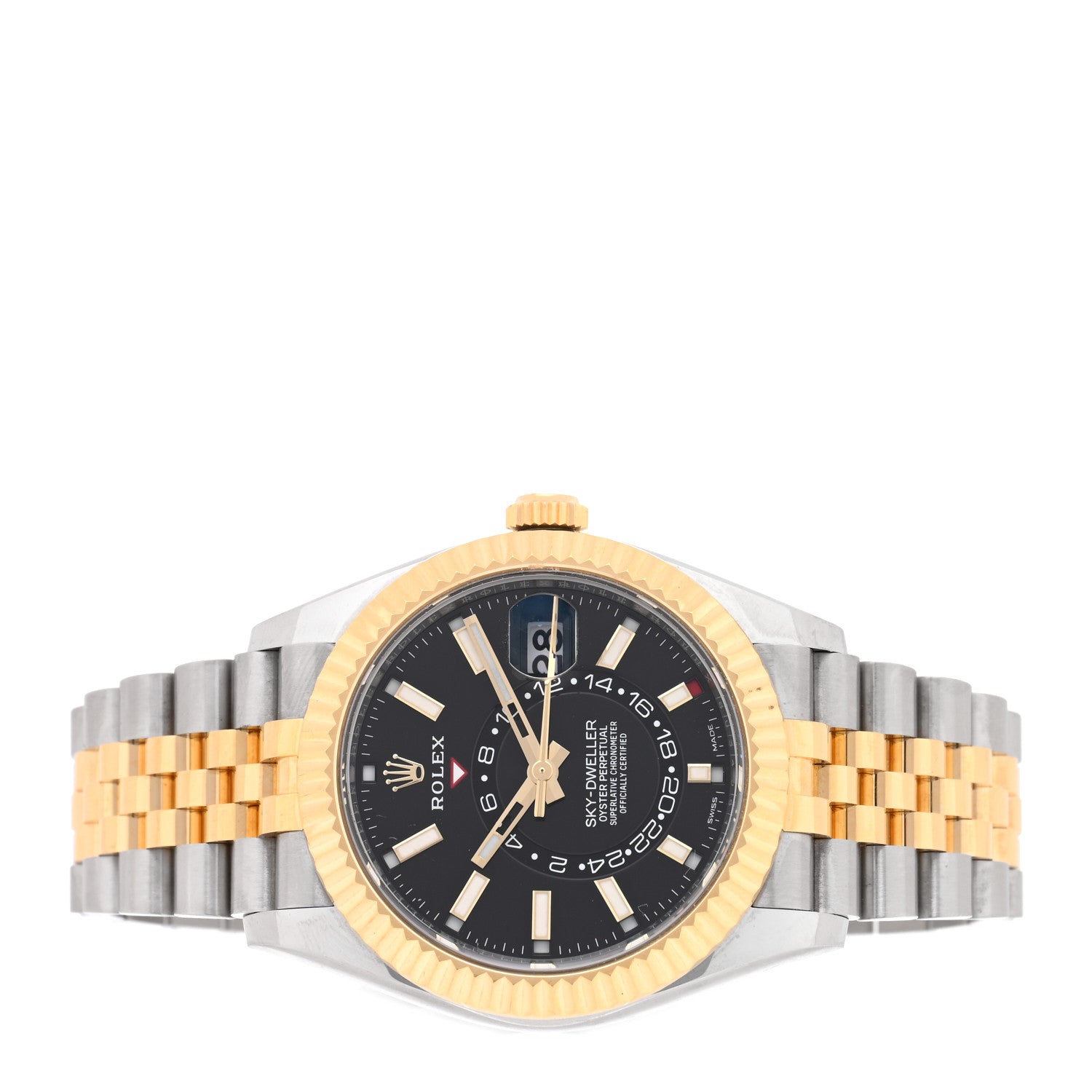 18K Yellow Gold Stainless Steel 42mm Oyster Perpetual Sky-Dweller Watch Bright Black 326933 — view 2
