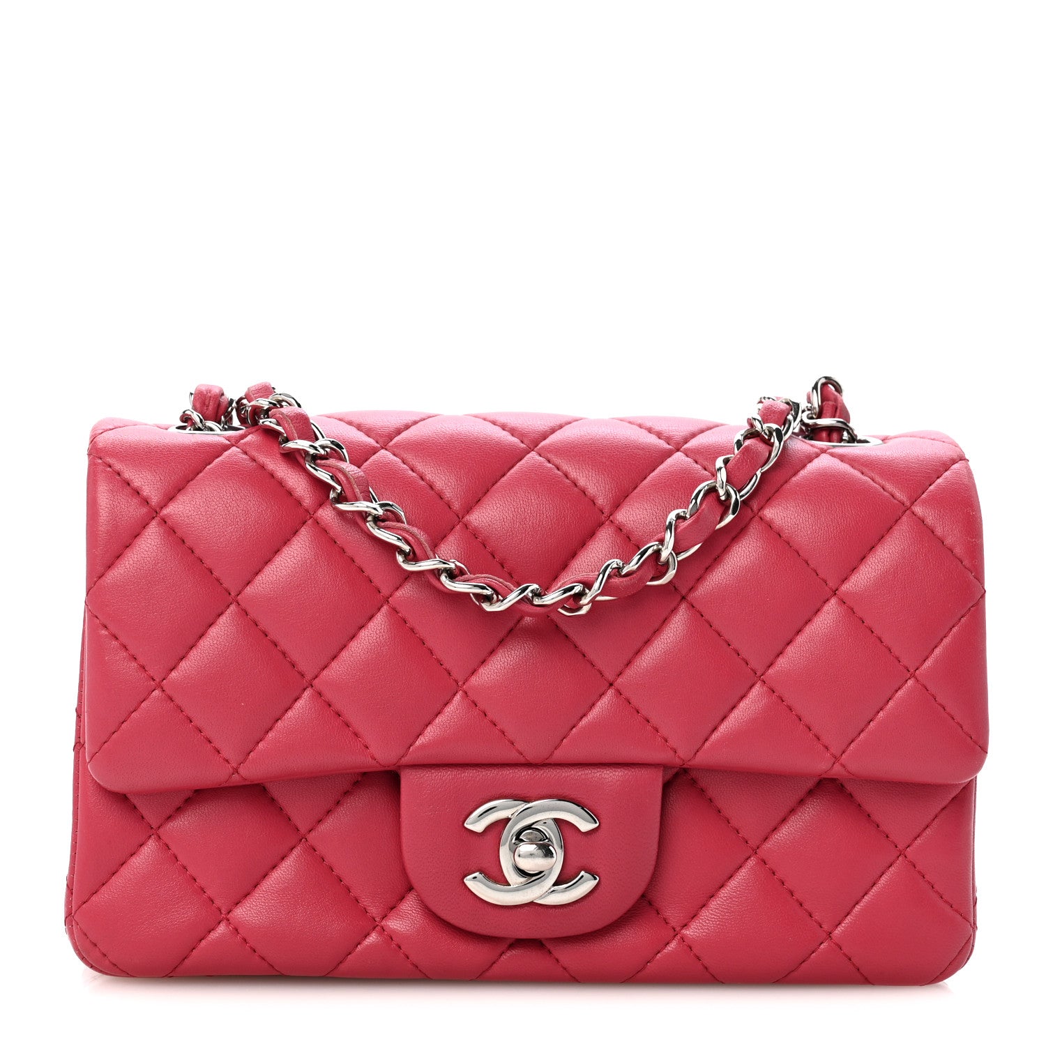Lambskin Quilted Mini Rectangular Flap Dark Pink