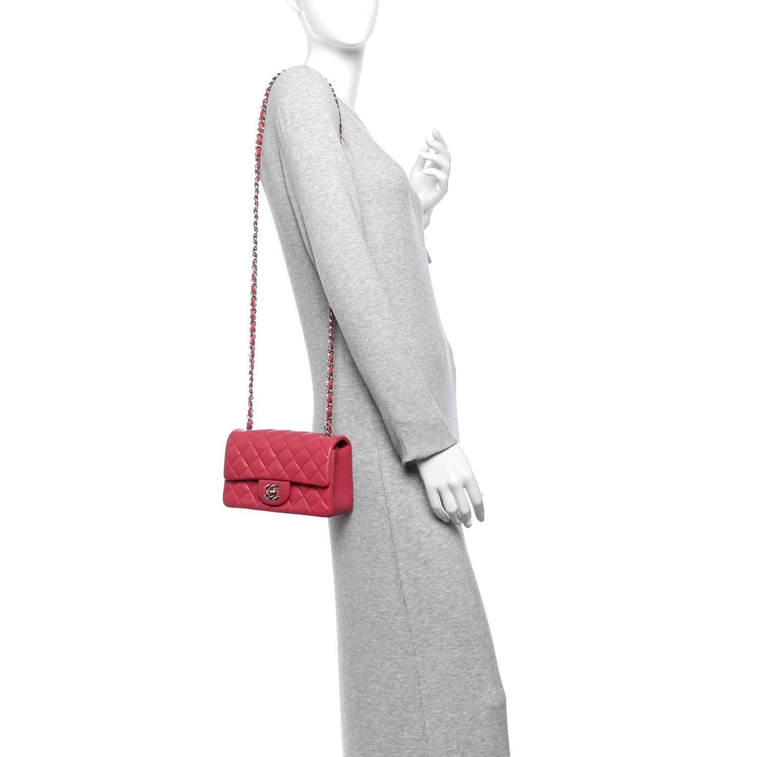 Lambskin Quilted Mini Rectangular Flap Dark Pink — view 2