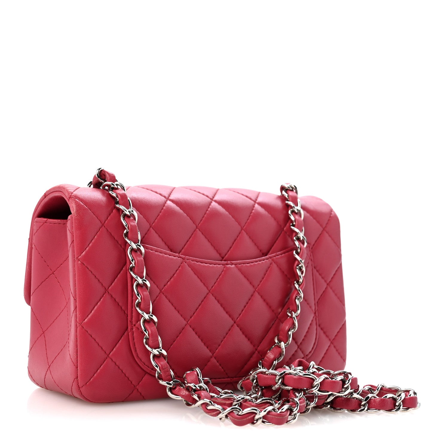 Lambskin Quilted Mini Rectangular Flap Dark Pink — view 3