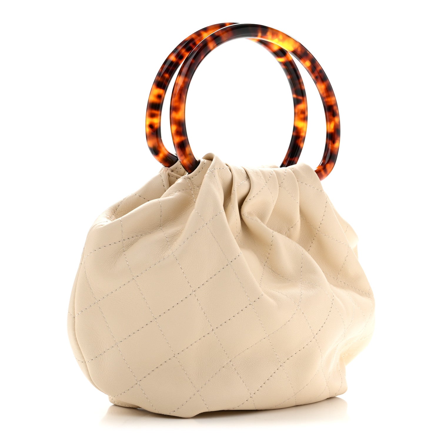 Lambskin Plexiglass Tortoise Shell Quilted Small Pouch Light Beige — view 3