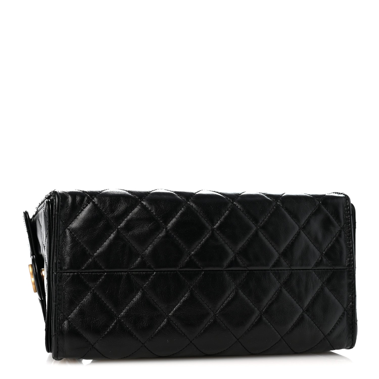 Shiny Crumpled Calfskin Quilted Medium Chanel 25 Handbag Black — view 4