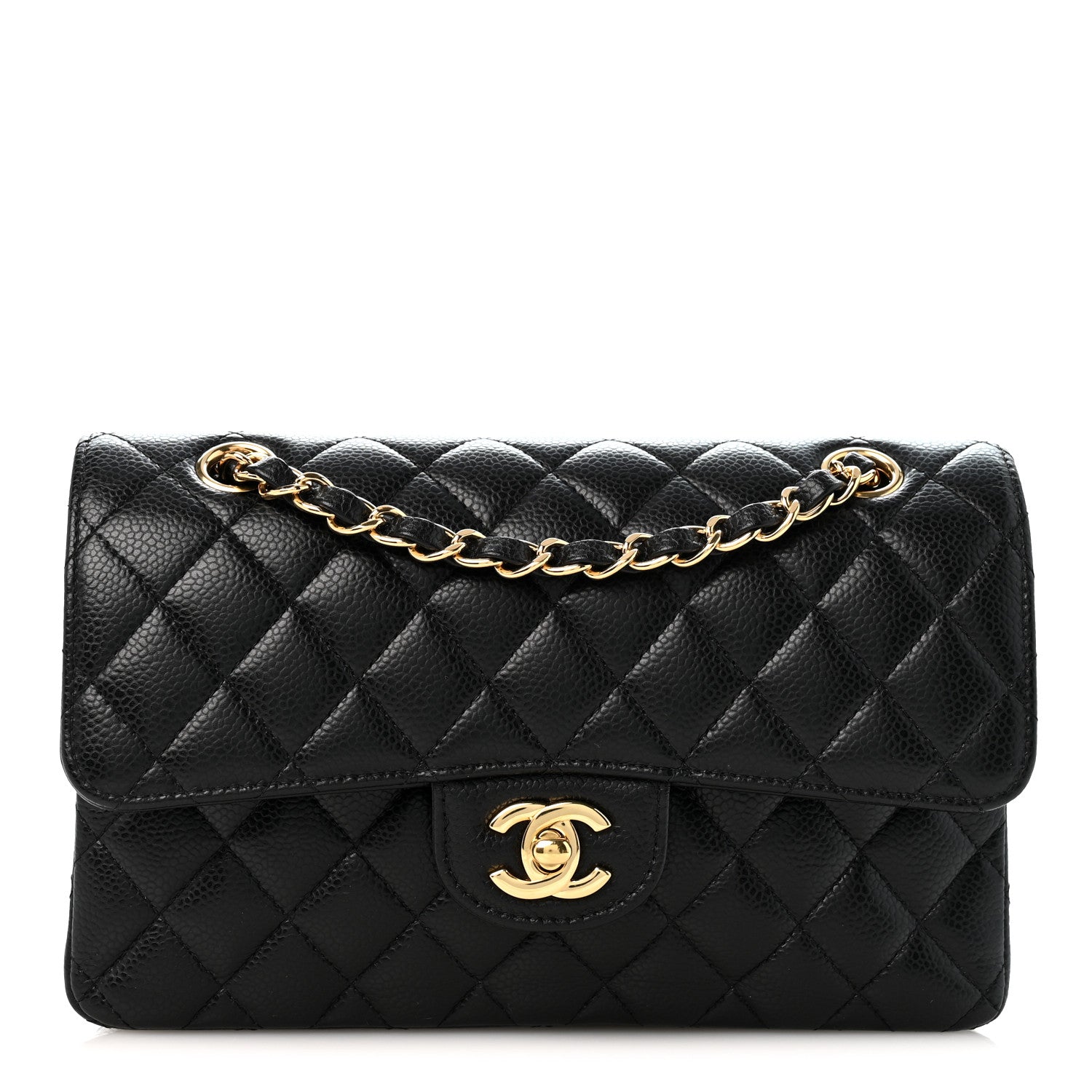 Caviar Quilted Small Double Flap Black
