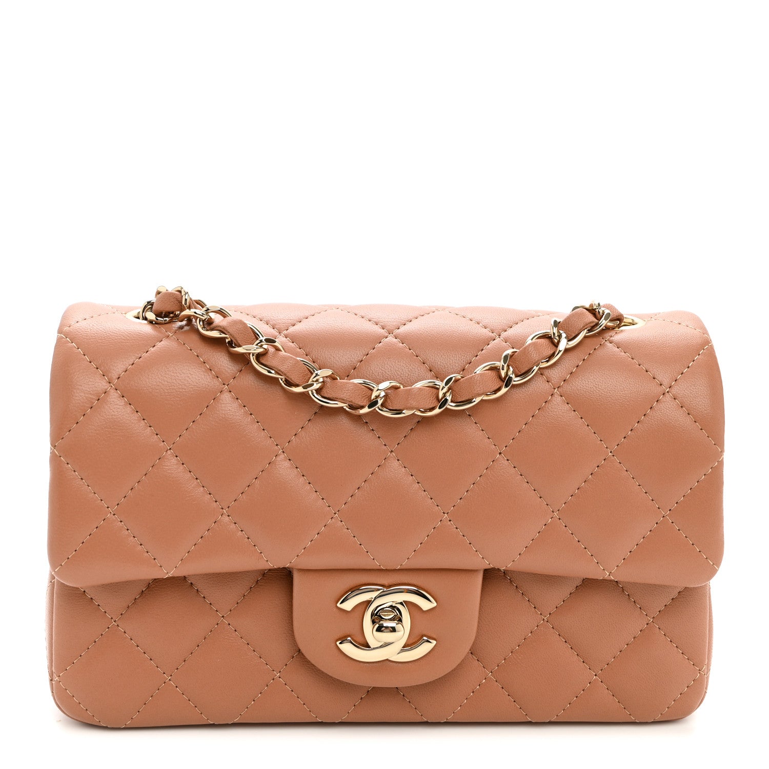 Lambskin Quilted Mini Rectangular Flap Brown