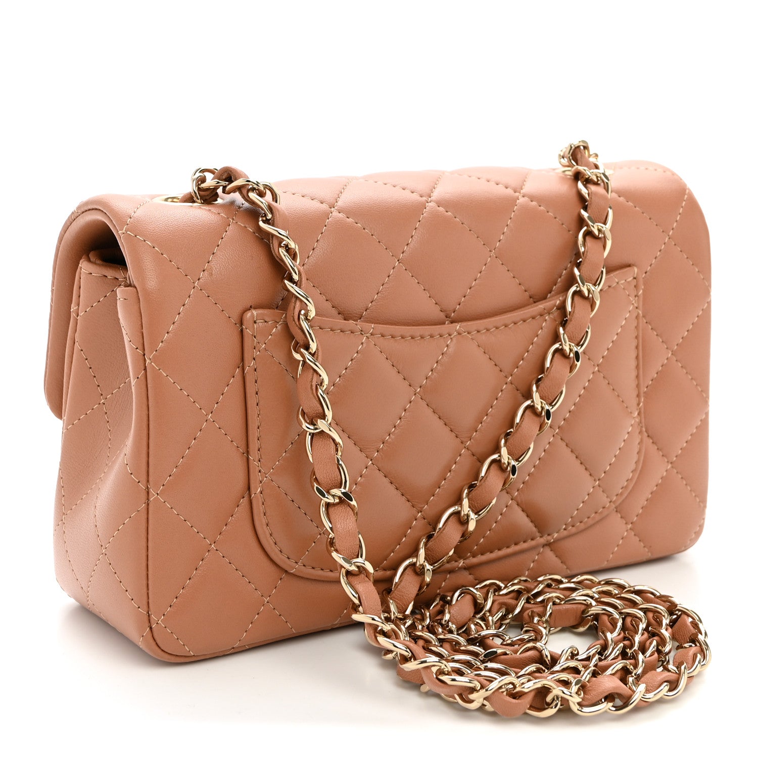 Lambskin Quilted Mini Rectangular Flap Brown — view 3