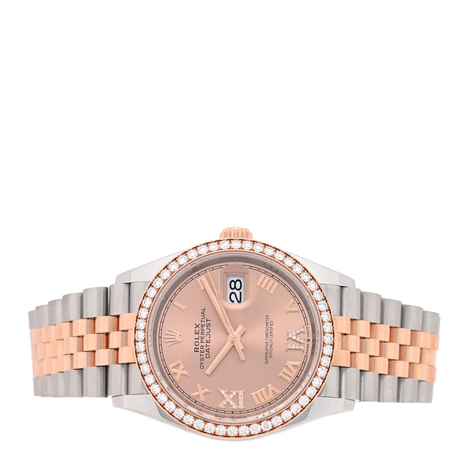 Stainless Steel 18K Everose Gold Diamond Bezel 36mm Oyster Perpetual Datejust Watch Pink Roman 126281RBR — view 2
