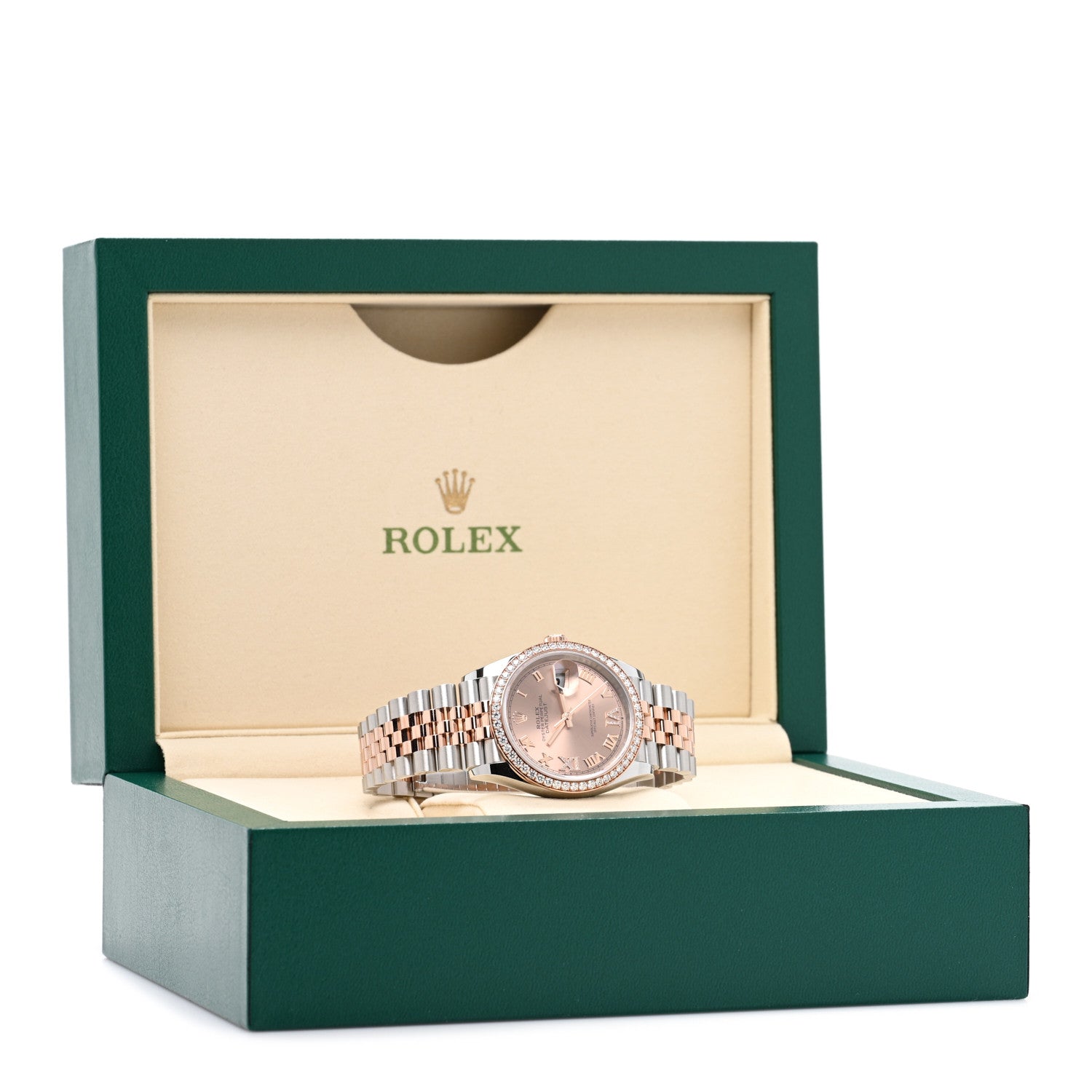 Stainless Steel 18K Everose Gold Diamond Bezel 36mm Oyster Perpetual Datejust Watch Pink Roman 126281RBR — view 5