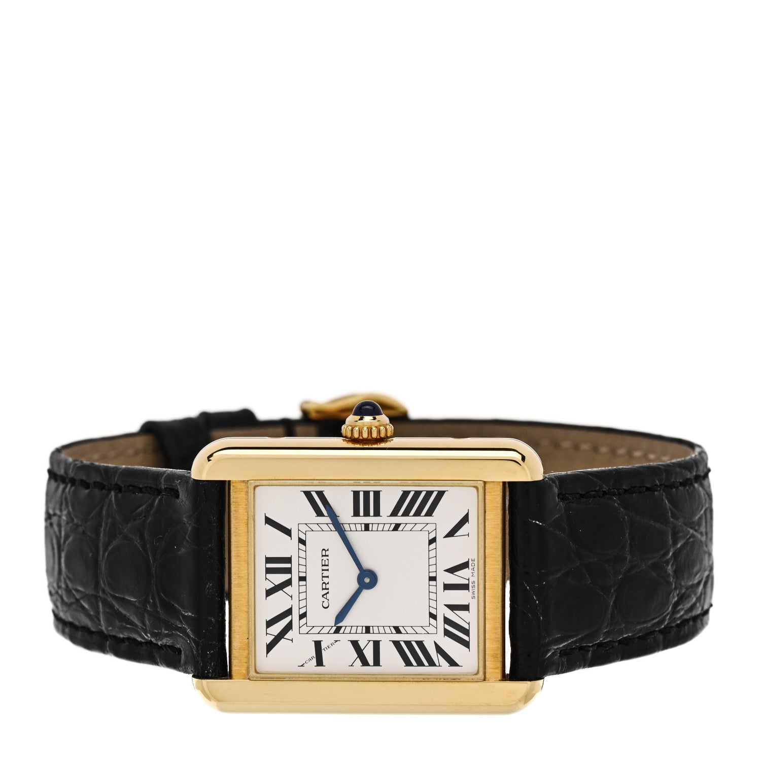 Stainless Steel 18K Yellow Gold Alligator 24mm Tank Solo Quartz Watch — view 2
