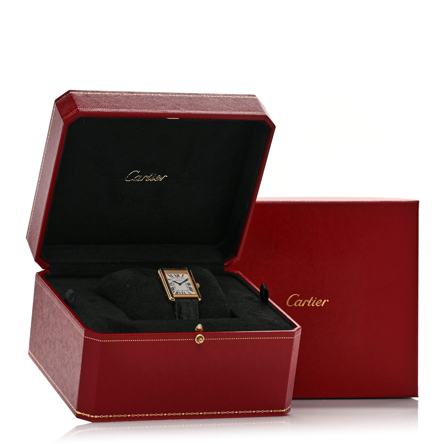 Stainless Steel 18K Yellow Gold Alligator 24mm Tank Solo Quartz Watch — view 5