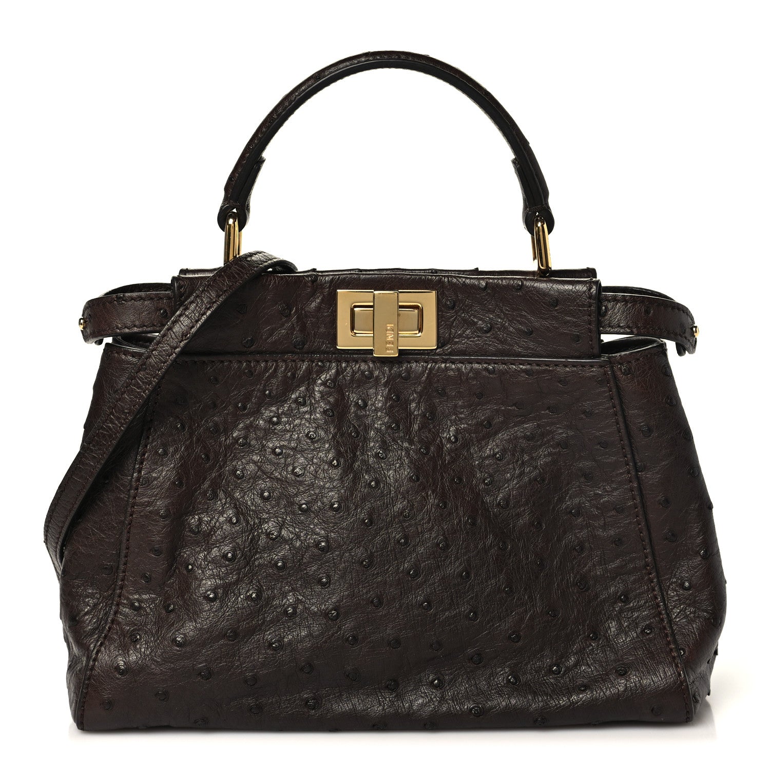 Ostrich Shiny Nappa Mini Peekaboo Iconic Satchel Chocolate
