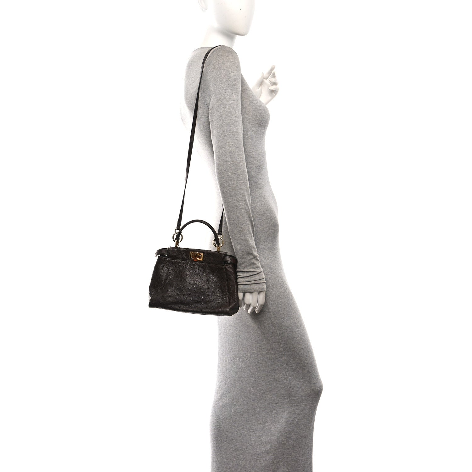Ostrich Shiny Nappa Mini Peekaboo Iconic Satchel Chocolate — view 2