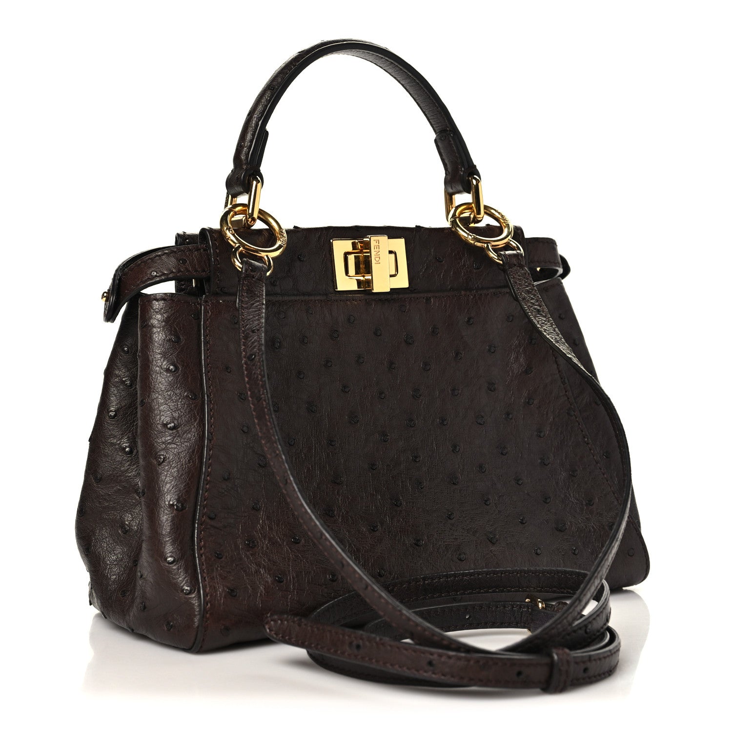 Ostrich Shiny Nappa Mini Peekaboo Iconic Satchel Chocolate — view 3