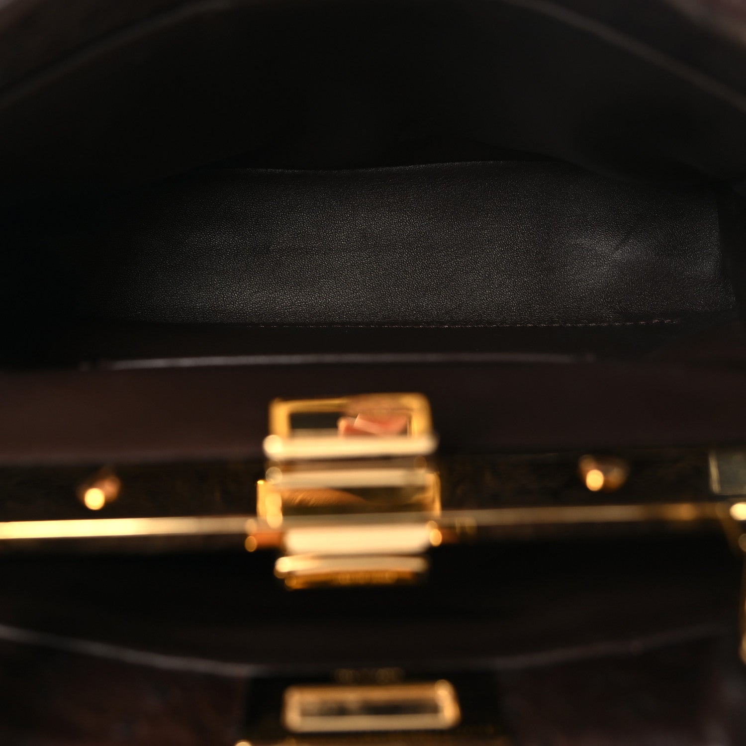 Ostrich Shiny Nappa Mini Peekaboo Iconic Satchel Chocolate — view 5