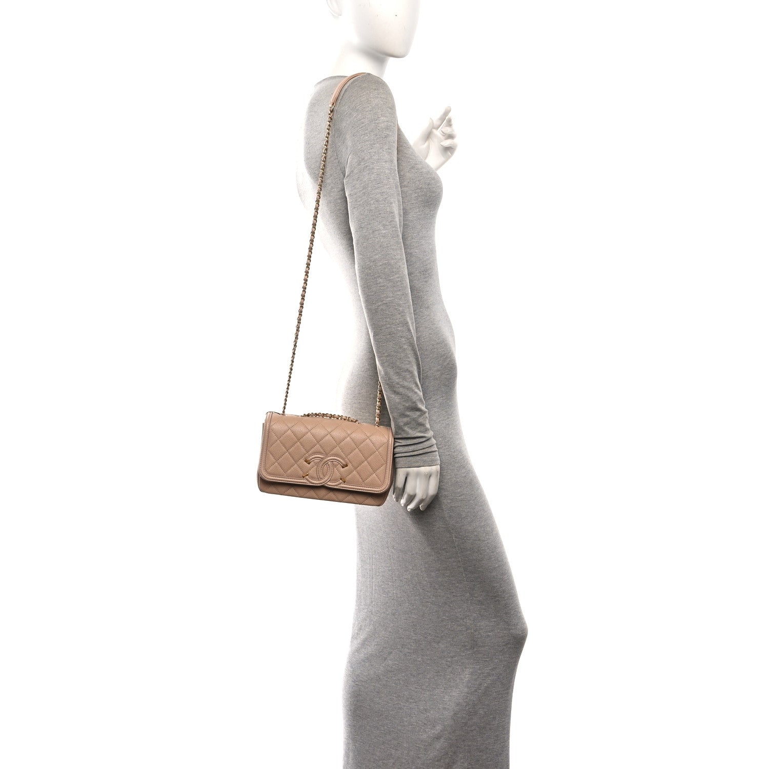 Caviar Quilted Small CC Filigree Flap Beige — view 2