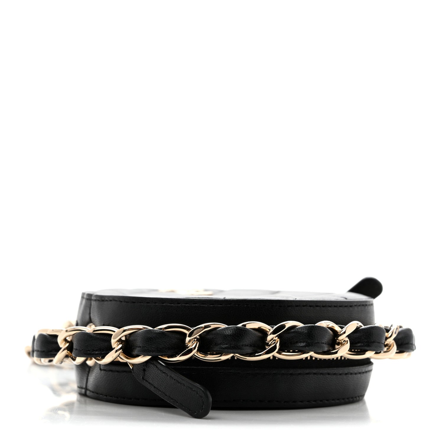 Lambskin Quilted Chain Round Mini Clutch Black — view 4
