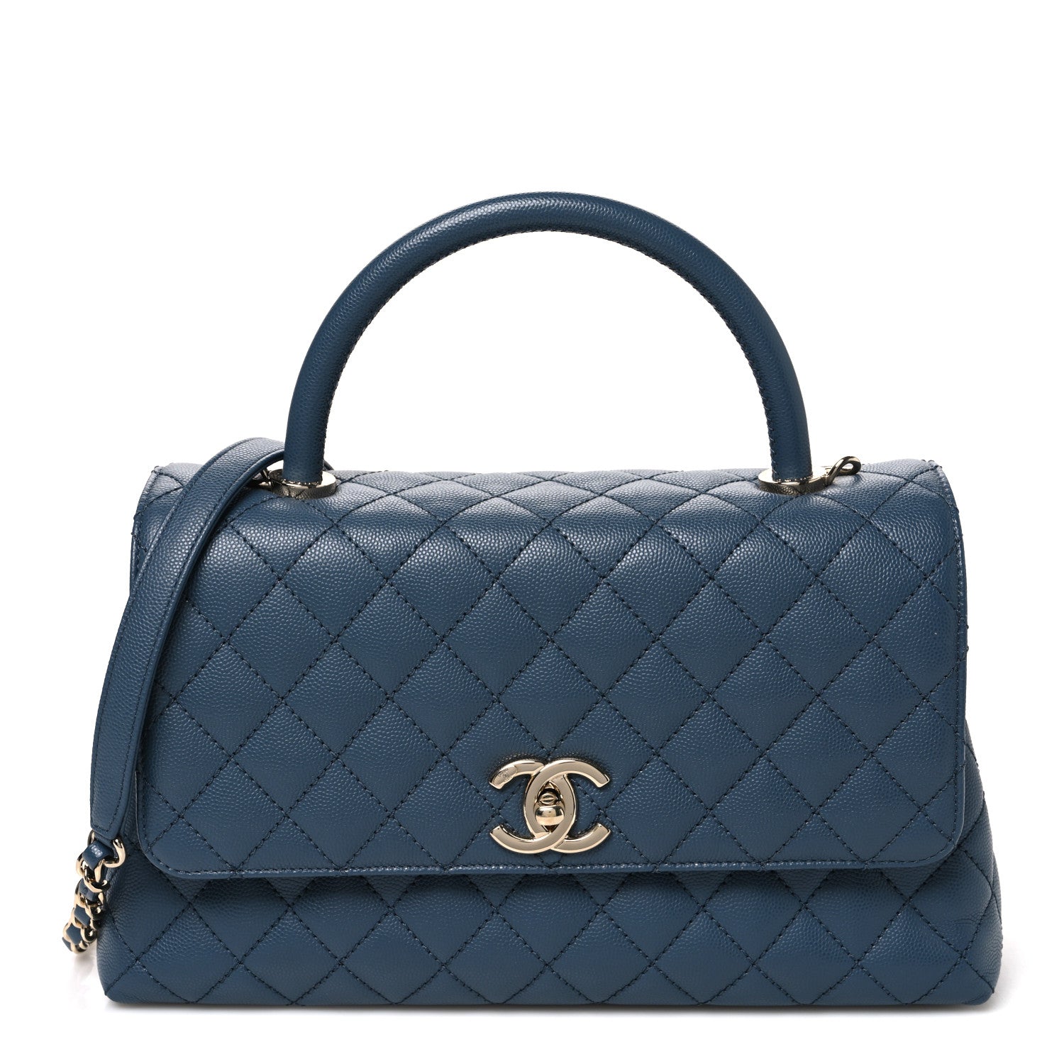 Caviar Quilted Small Coco Handle Flap Blue