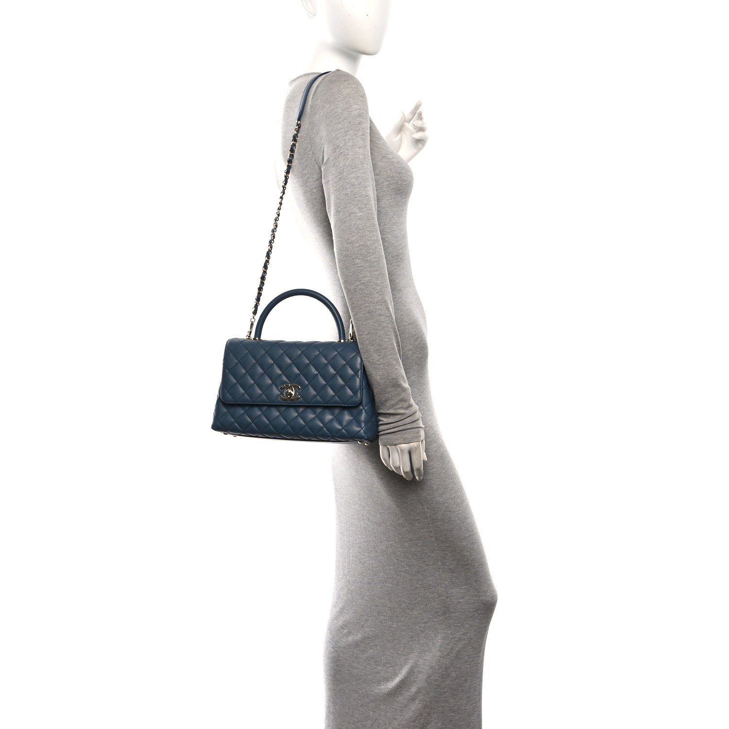 Caviar Quilted Small Coco Handle Flap Blue — view 2