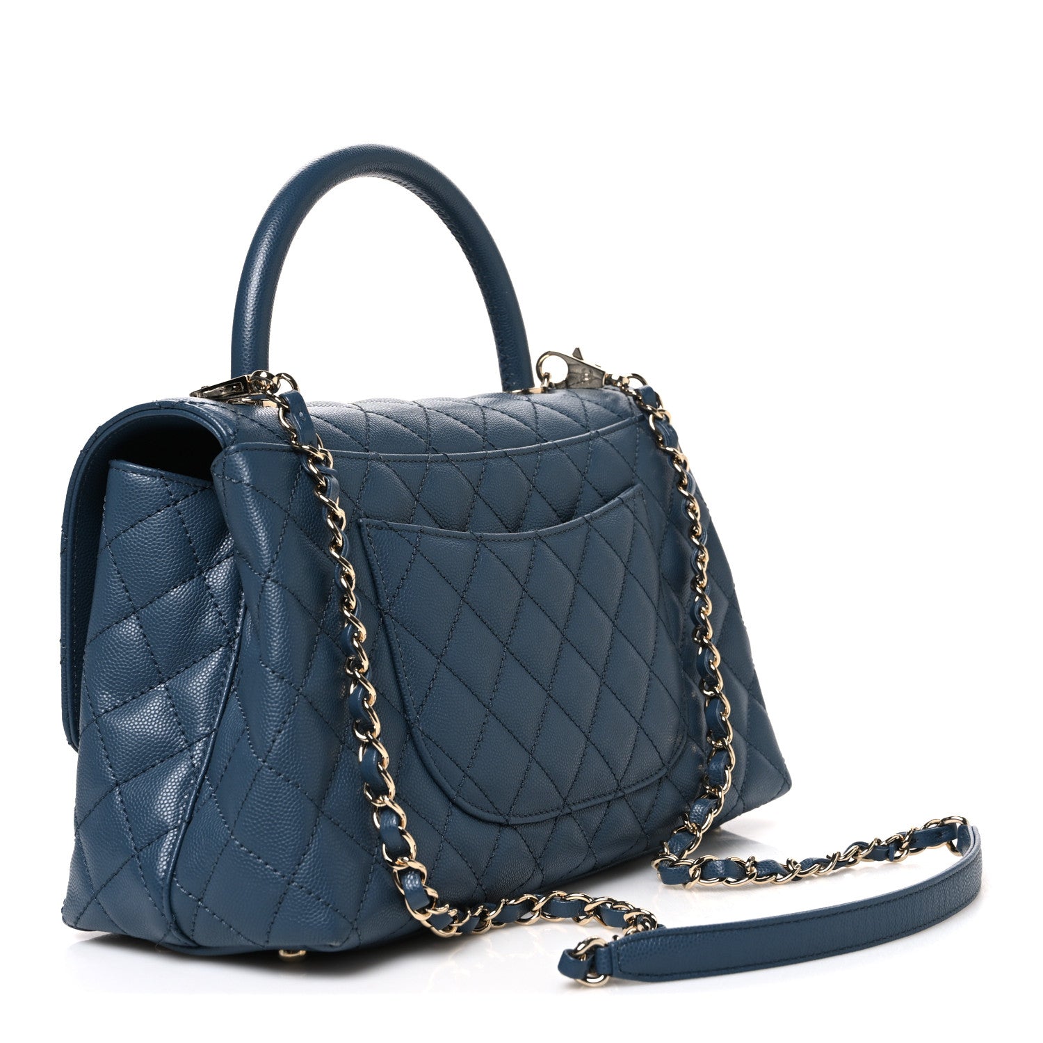 Caviar Quilted Small Coco Handle Flap Blue — view 3