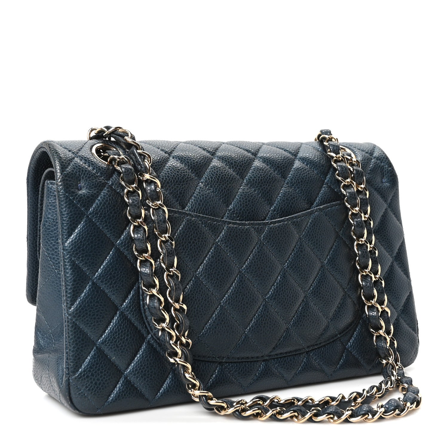 Metallic Caviar Quilted Medium Double Flap Dark Blue — view 3