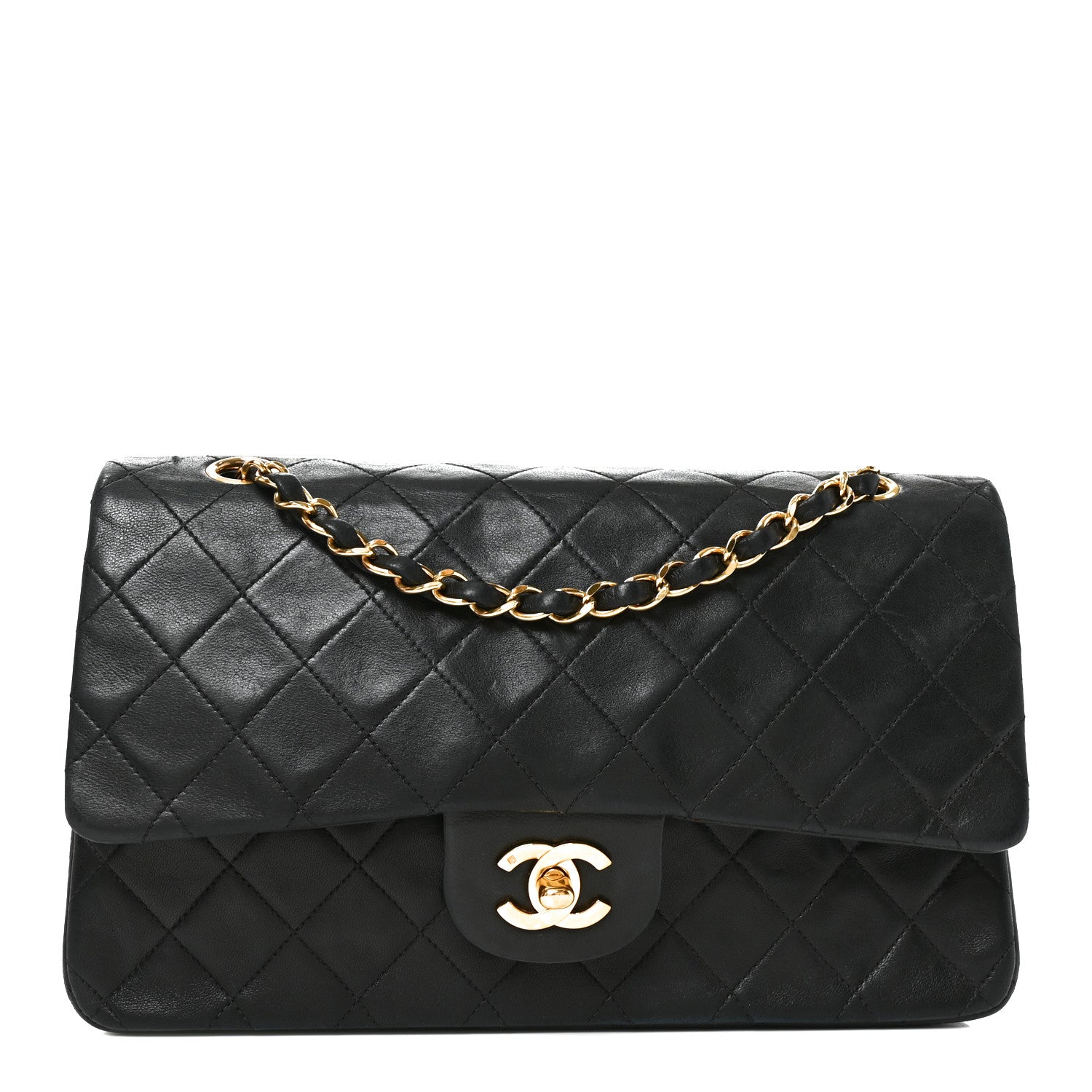 Lambskin Quilted Medium Double Flap Black