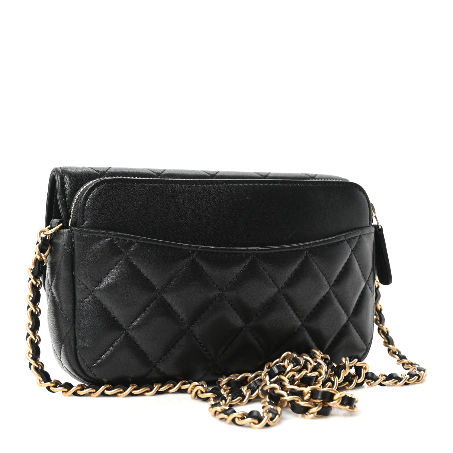 Lambskin Quilted Charm Flap Phone Holder With Chain Black — view 3