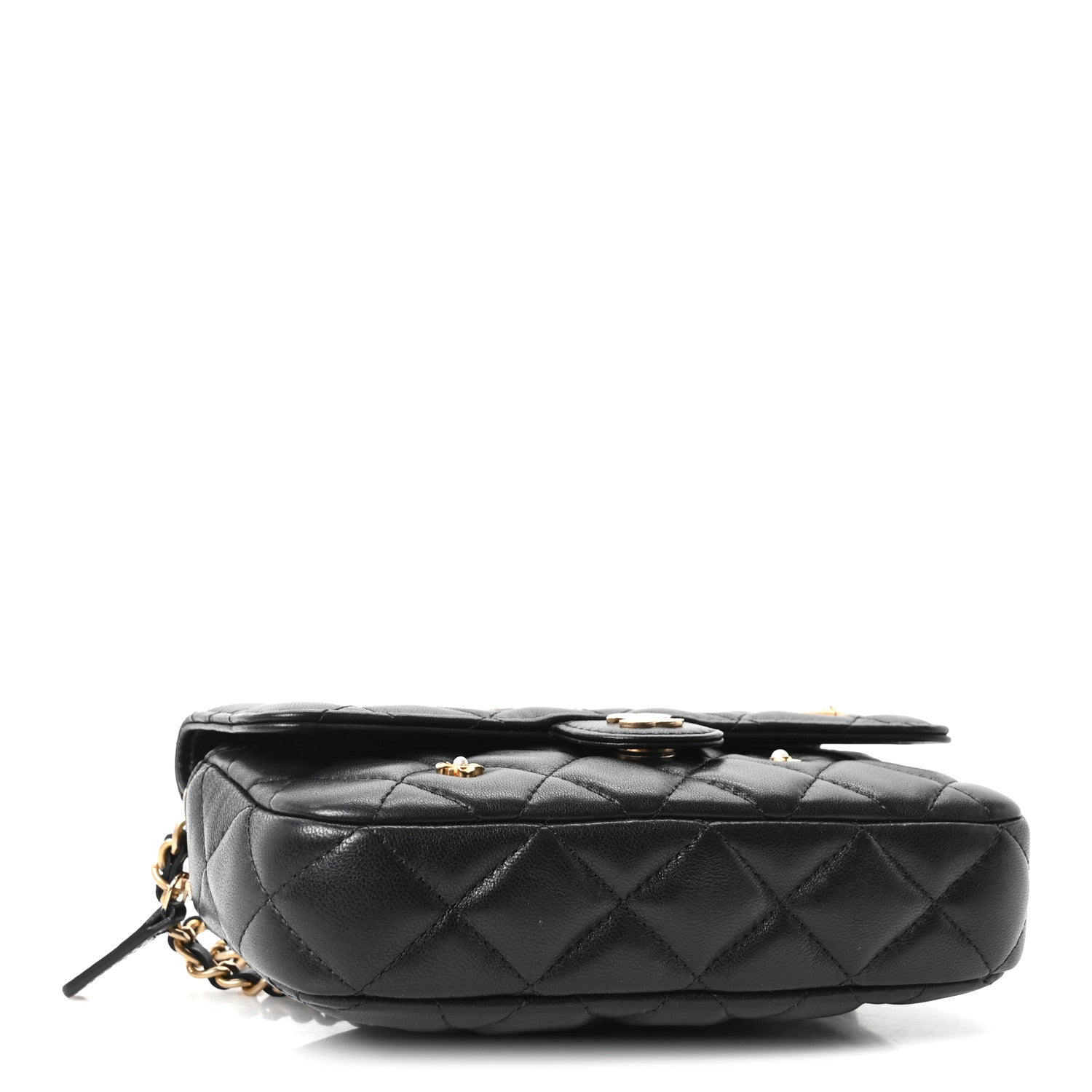 Lambskin Quilted Charm Flap Phone Holder With Chain Black — view 4