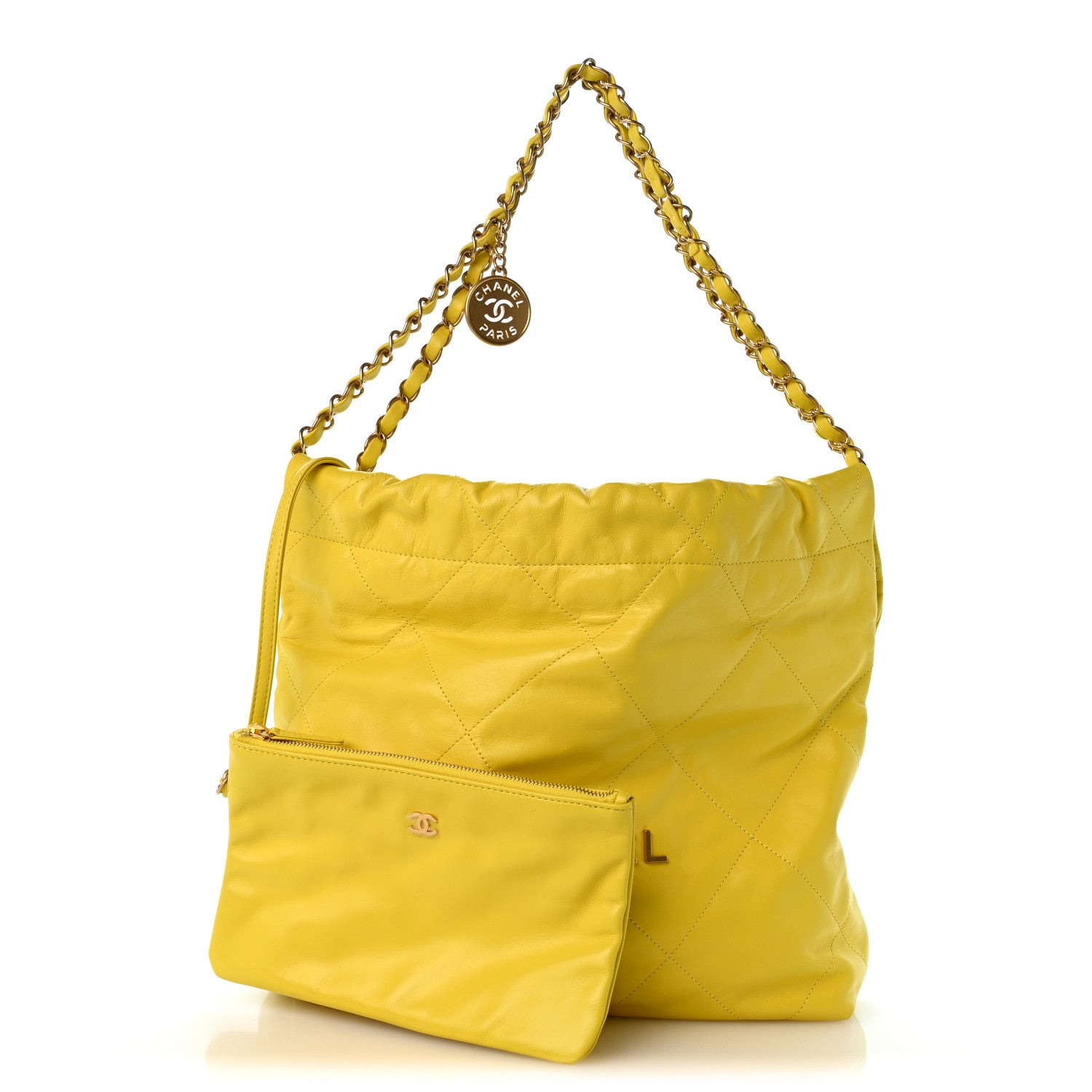 Shiny Calfskin Quilted Small Chanel 22 Yellow — view 3