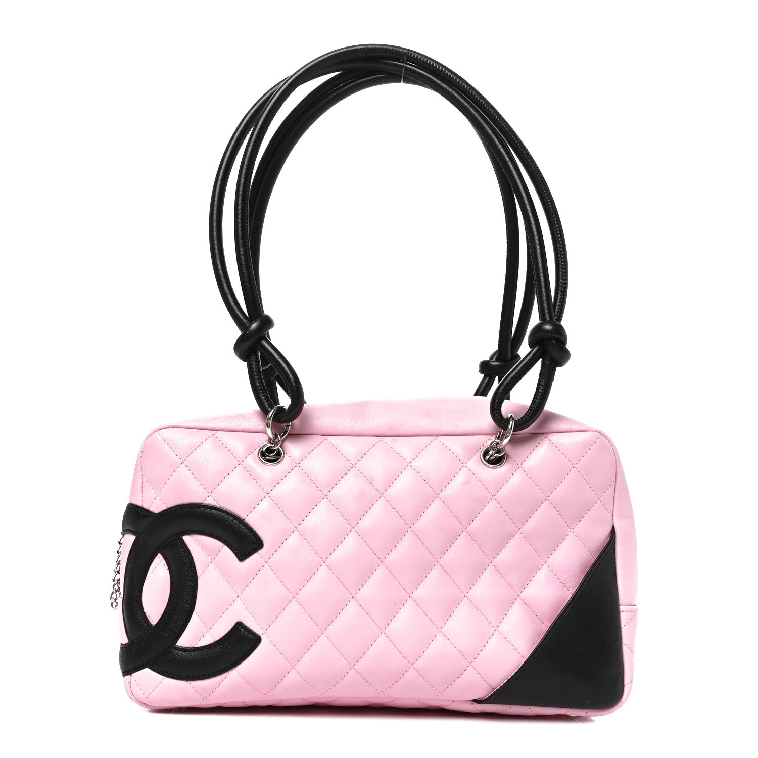 Calfskin Quilted Large Cambon Bowler Pink Black
