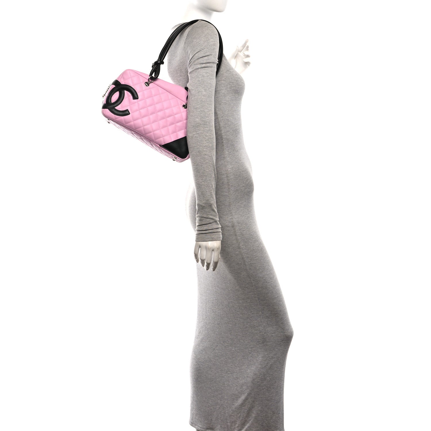 Calfskin Quilted Large Cambon Bowler Pink Black — view 2