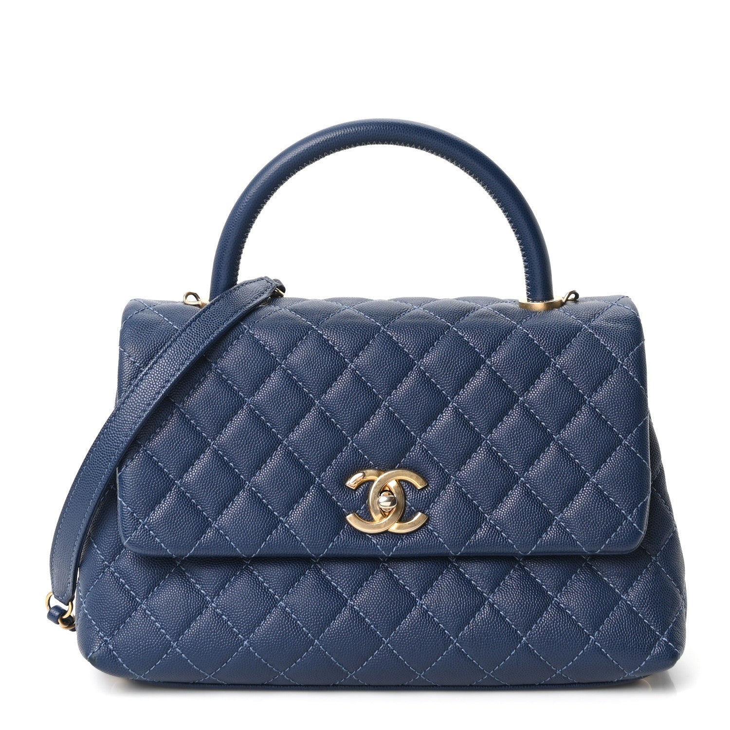 Caviar Quilted Small Coco Handle Flap Navy