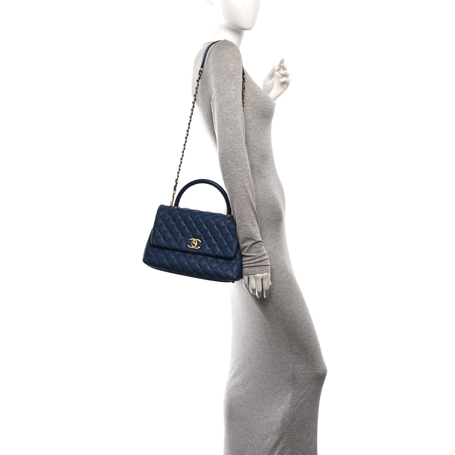 Caviar Quilted Small Coco Handle Flap Navy — view 2